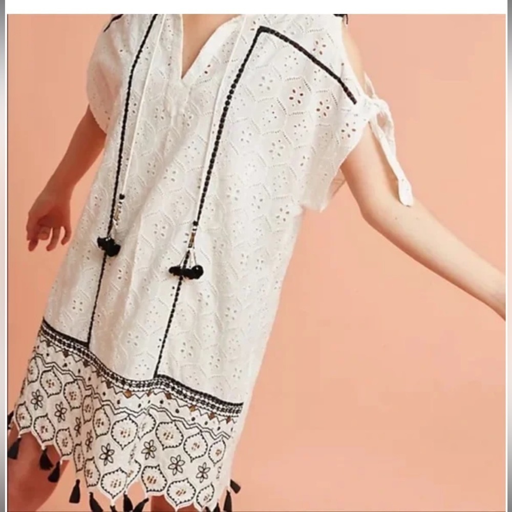 Anthropologie Aditya Embroidered Tunic Dress Hemant & Nandita M $258 White